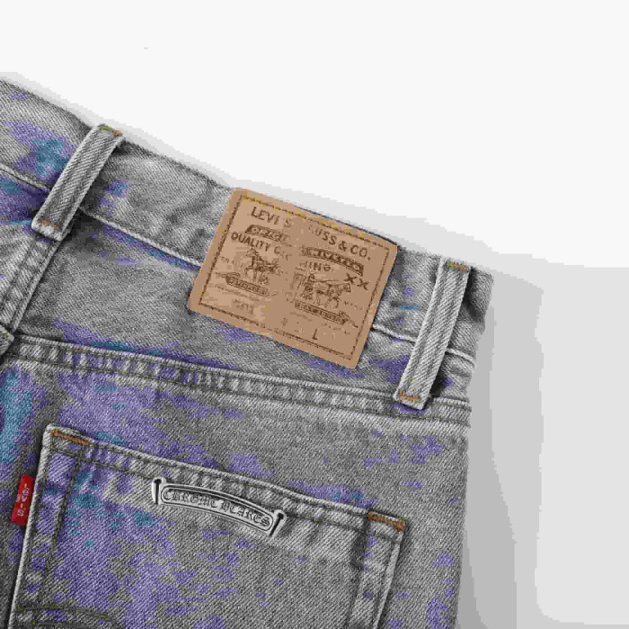 1:1 quality version Vibrant Multi-Color Cross Patched Light Blue Straight Leg Denim Pants 29082247