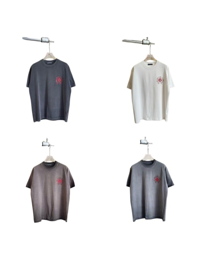 1:1 quality version Red Sanskrit Horseshoe Cross Logo Printed  Vintage Tee 4 colors 29082421