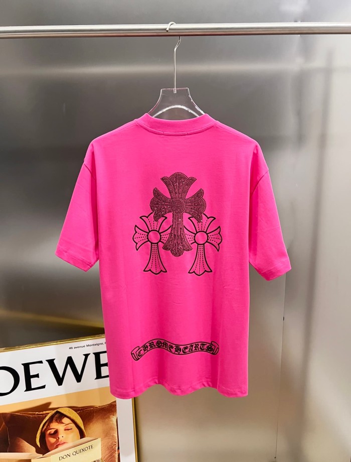 1:1 quality version Sanskrit Horseshoe Cross Rhinestone Printed Bright Pink  Vintage Tee 2 colors 29082515