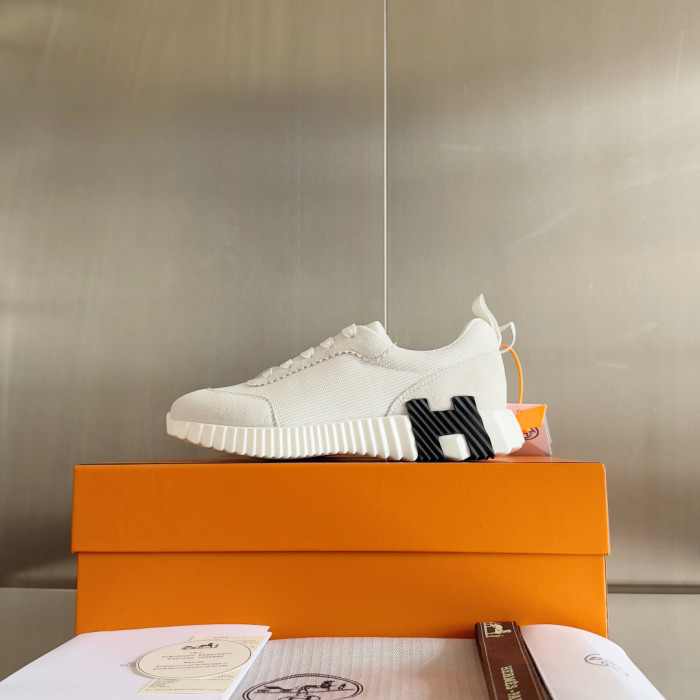 [plus-size shoes]Bouncing Couple Style Mesh & Genuine Leather Breathable Sneakers 4 colors 29085183