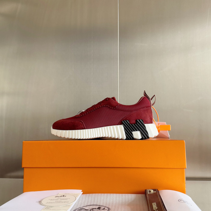 [plus-size shoes]Bouncing Burgundy Suede & Mesh Couple Style Breathable Sneakers29085241