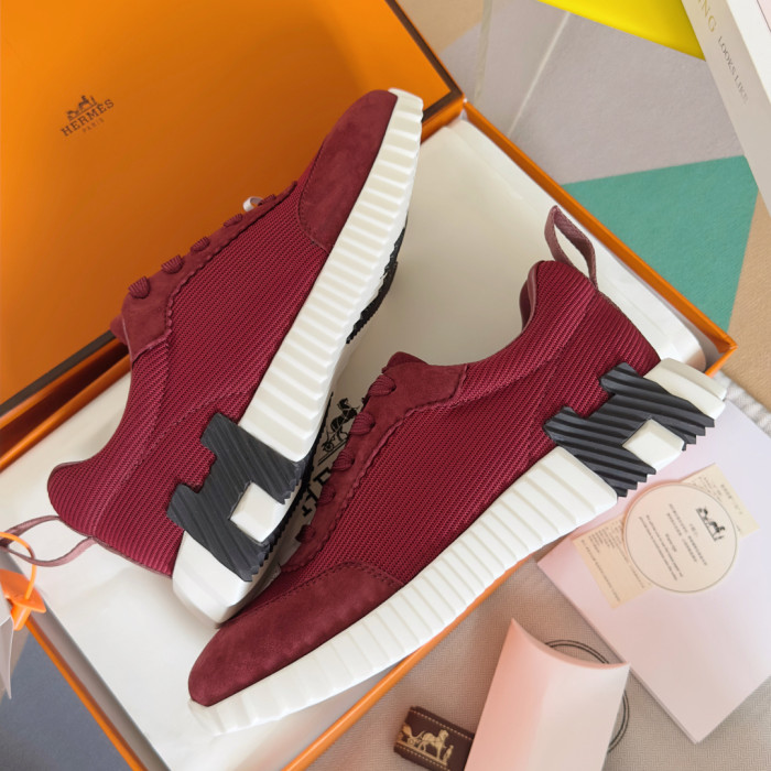 [plus-size shoes]Bouncing Burgundy Suede & Mesh Couple Style Breathable Sneakers29085241