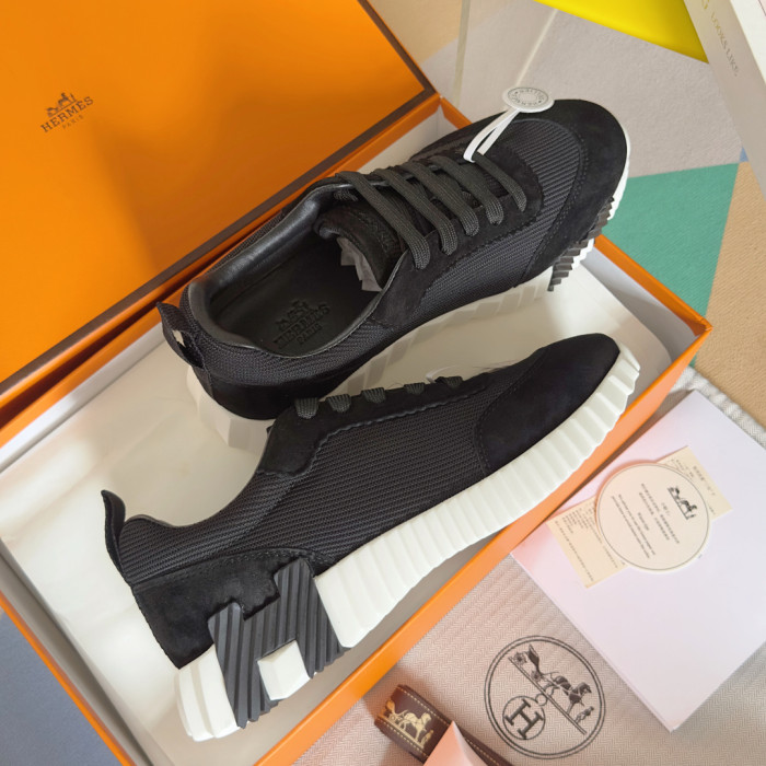 [plus-size shoes]Bouncing Couple Style Mesh & Genuine Leather Breathable Sneakers 4 colors 29085183