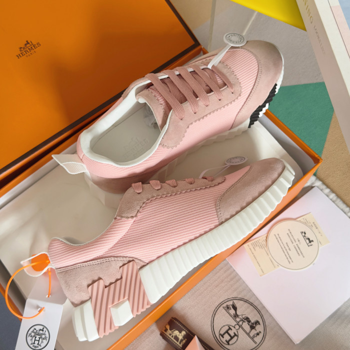 [plus-size shoes]Bouncing Couple Style Mesh & Genuine Leather Breathable Sneakers 4 colors 29085183