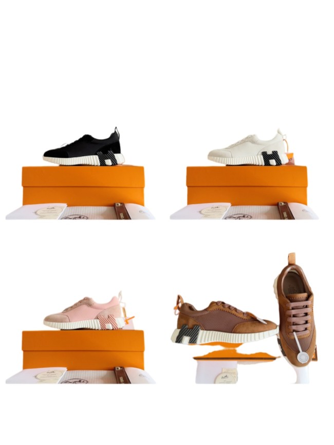 [plus-size shoes]Bouncing Couple Style Mesh & Genuine Leather Breathable Sneakers 4 colors 29085183