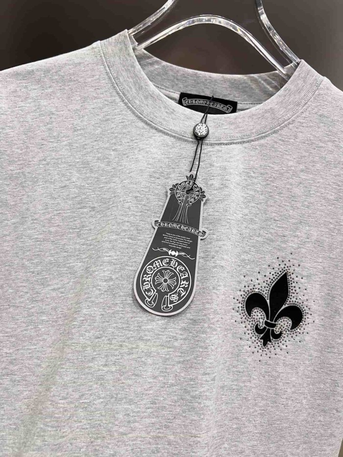 1:1 quality version Oversized Vintage Grey Rhinestone Fleur-de-lis Graphic T-Shirt 3 colors 29089701