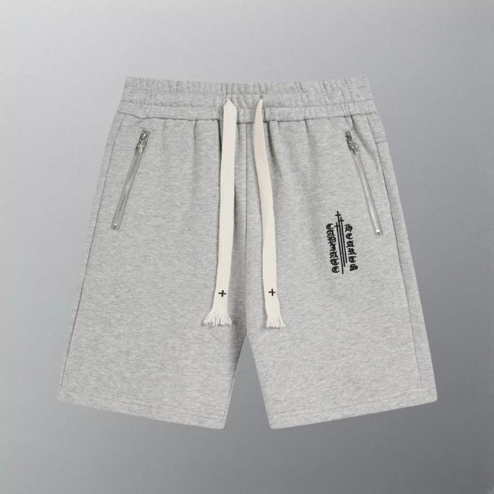 Heavyweight Cotton Leather Cross Patch & Gothic Letter Zip Pocket Sweat Shorts 2 colors 29089932