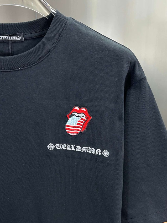 1:1 quality version Black Gothic Lettering Rolling Stones Tongue Logo Embroidery T-Shirt 29089789