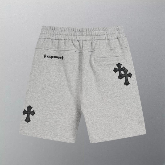 Heavyweight Cotton Leather Cross Patch & Gothic Letter Zip Pocket Sweat Shorts 2 colors 29089932