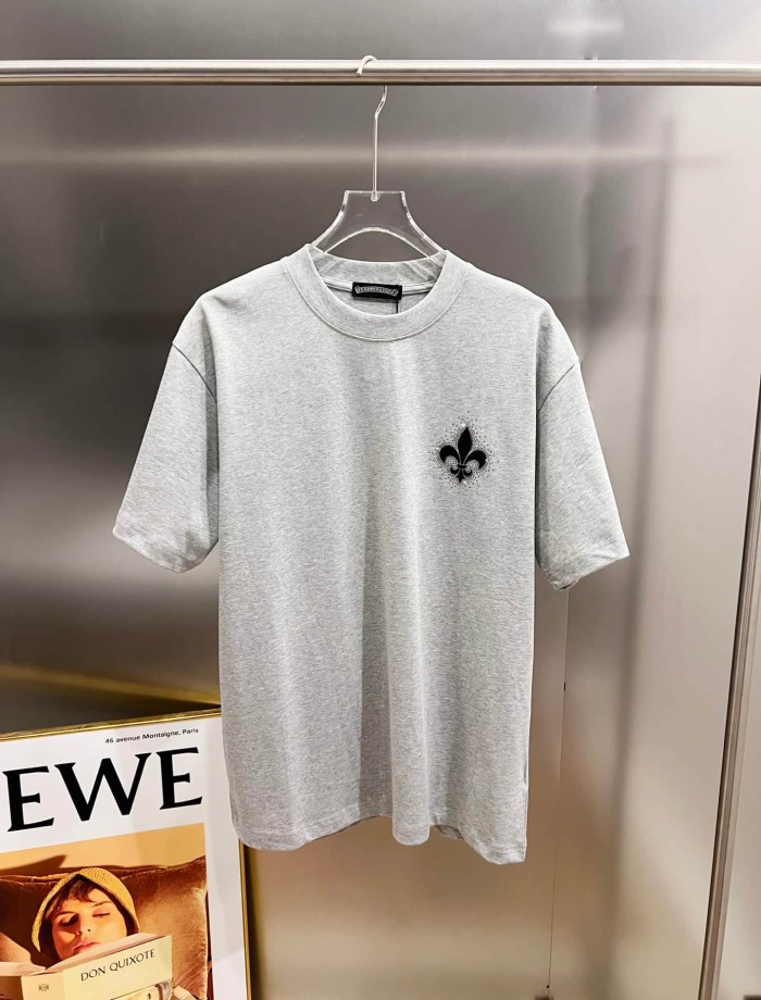 1:1 quality version Oversized Vintage Grey Rhinestone Fleur-de-lis Graphic T-Shirt 3 colors 29089701