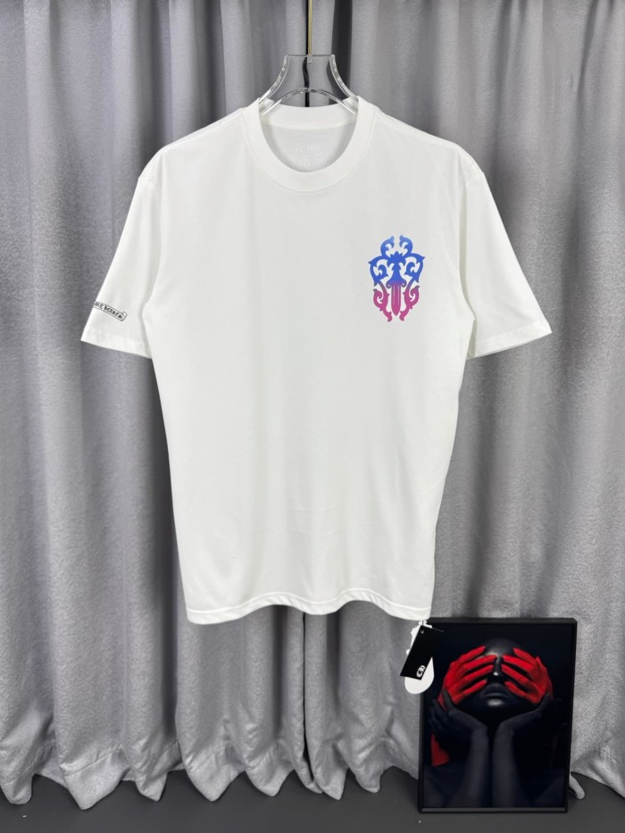 1:1 quality version White Gradient Horseshoe & Dagger Graphic Print T-Shirt 29090046