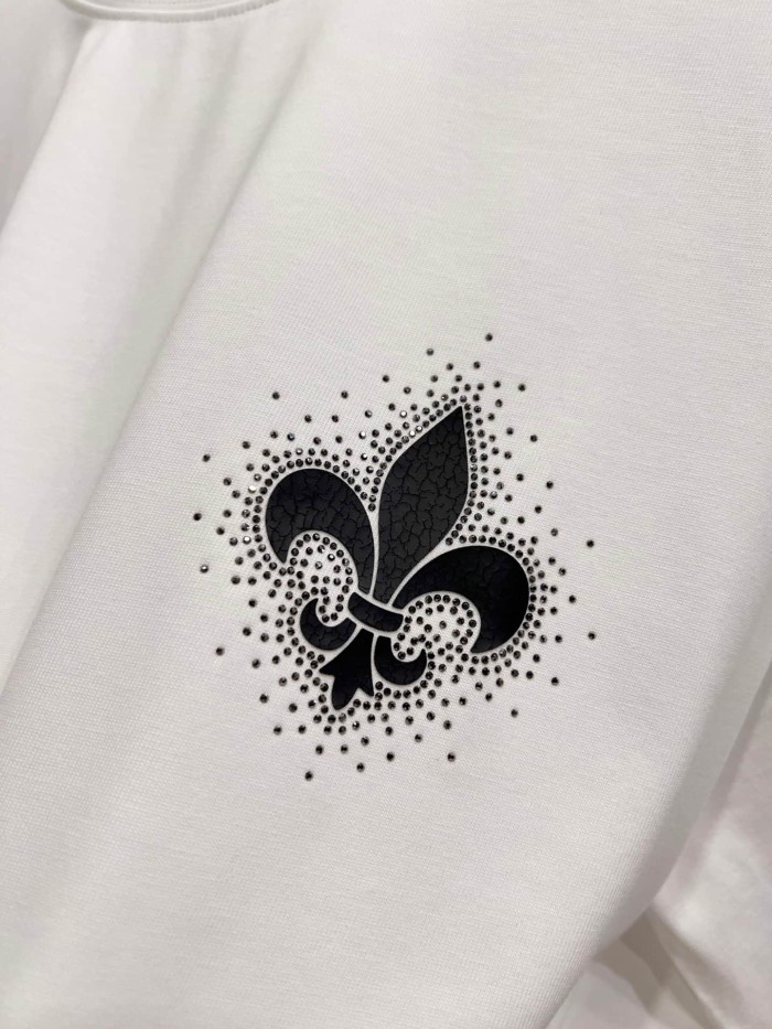 1:1 quality version Oversized Vintage Grey Rhinestone Fleur-de-lis Graphic T-Shirt 3 colors 29089701