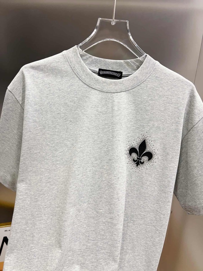 1:1 quality version Oversized Vintage Grey Rhinestone Fleur-de-lis Graphic T-Shirt 3 colors 29089701