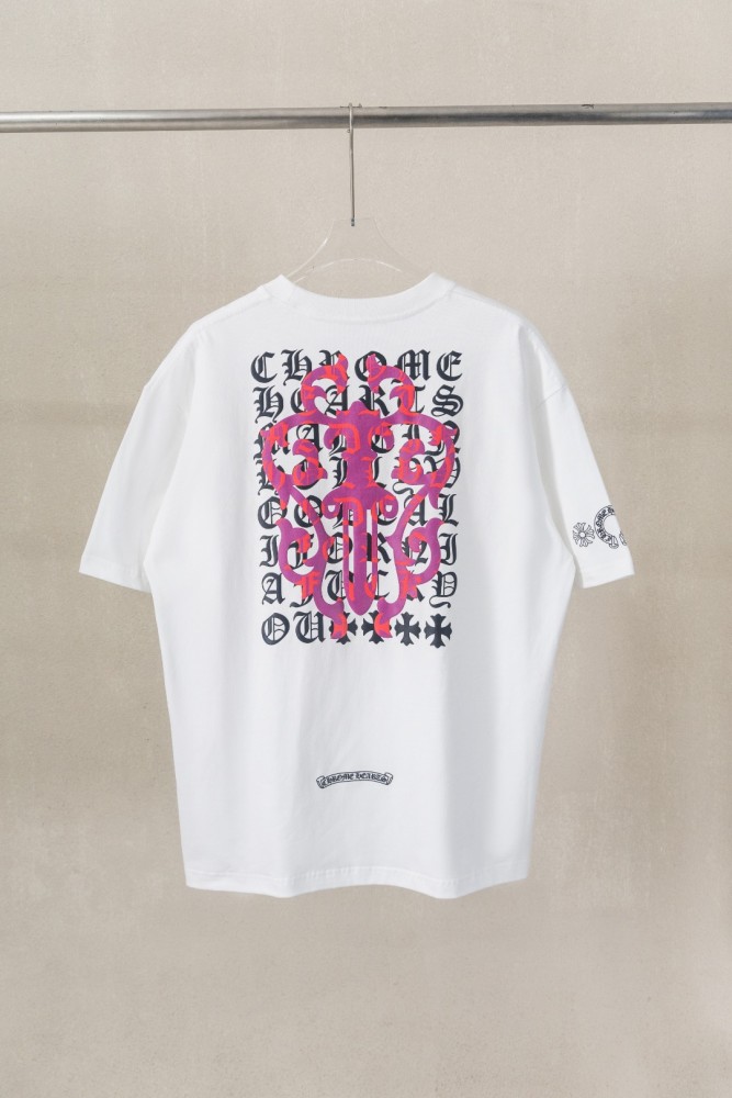1:1 quality version White Gothic Letter Overlay Pink Cross Oversized Pocket T-Shirt 29089747
