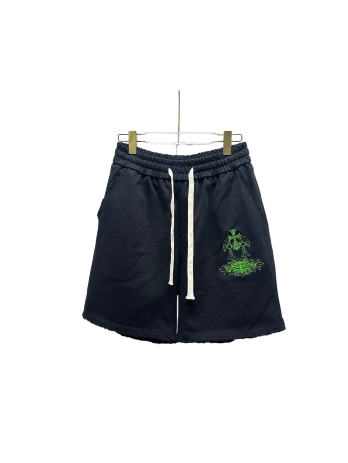 1:1 quality version Oversized Heavyweight Cotton Black Green Cross Embroidered Sweat Shorts 29089917