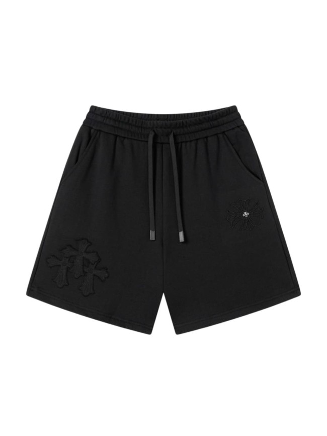 Heavyweight Cotton Black Cross & Rhinestone Embroidered Sweat Shorts 29089927