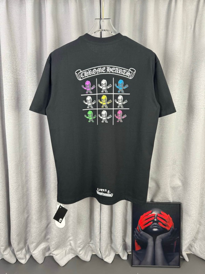 1:1 quality version Grid Skull Figure Sanskrit Cross Print Crew Neck T-Shirt 29090258