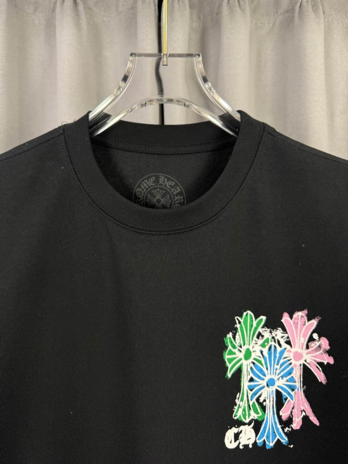 1:1 quality version Rainbow Ink-Wash Horseshoe Sanskrit Cross Print Crew Neck T-Shirt 29090209