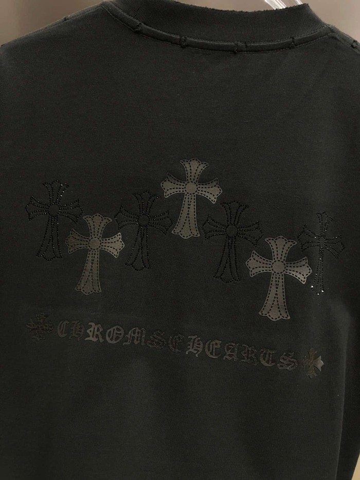 1:1 quality version Oversized Distressed Black Gothic Cross Rhinestone Graphic T-Shirt 29089693
