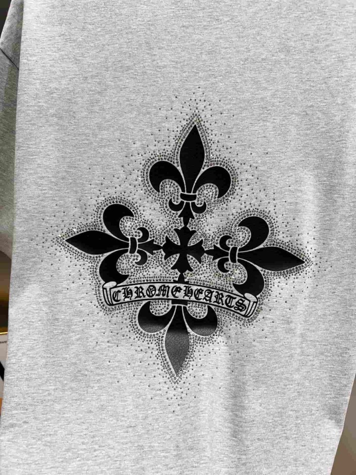 1:1 quality version Oversized Vintage Grey Rhinestone Fleur-de-lis Graphic T-Shirt 3 colors 29089701
