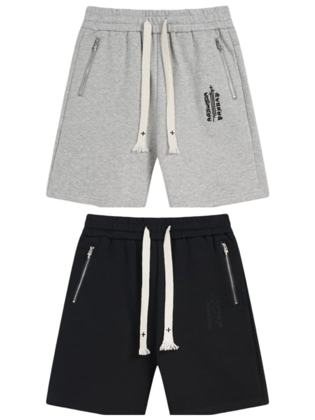 Heavyweight Cotton Leather Cross Patch & Gothic Letter Zip Pocket Sweat Shorts 2 colors 29089932