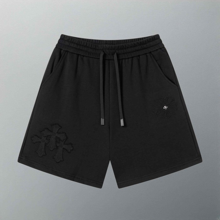 Heavyweight Cotton Black Cross & Rhinestone Embroidered Sweat Shorts 29089927