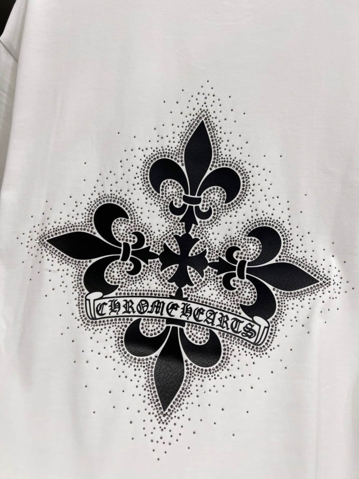 1:1 quality version Oversized Vintage Grey Rhinestone Fleur-de-lis Graphic T-Shirt 3 colors 29089701