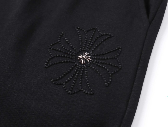 Heavyweight Cotton Black Cross & Rhinestone Embroidered Sweat Shorts 29089927