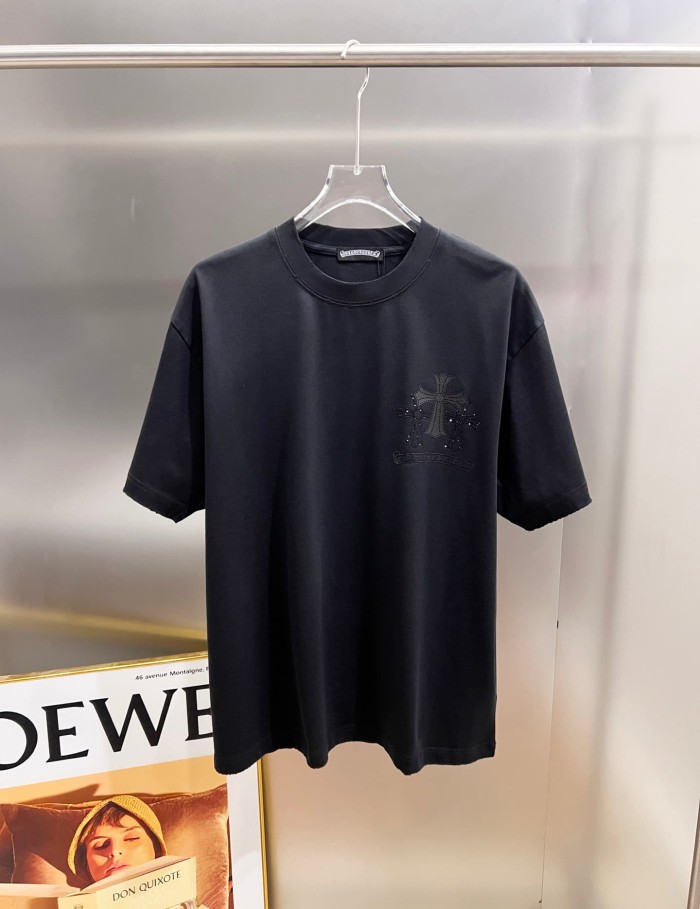 1:1 quality version Oversized Distressed Black Gothic Cross Rhinestone Graphic T-Shirt 29089693