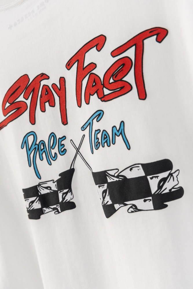 1:1 quality version Oversized White  Stay Fast  Race Flag Graphic Pocket T-Shirt 29089784