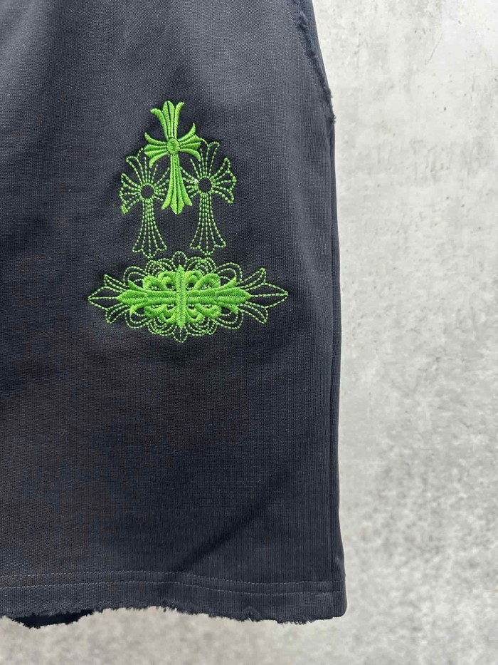 1:1 quality version Oversized Heavyweight Cotton Black Green Cross Embroidered Sweat Shorts 29089917