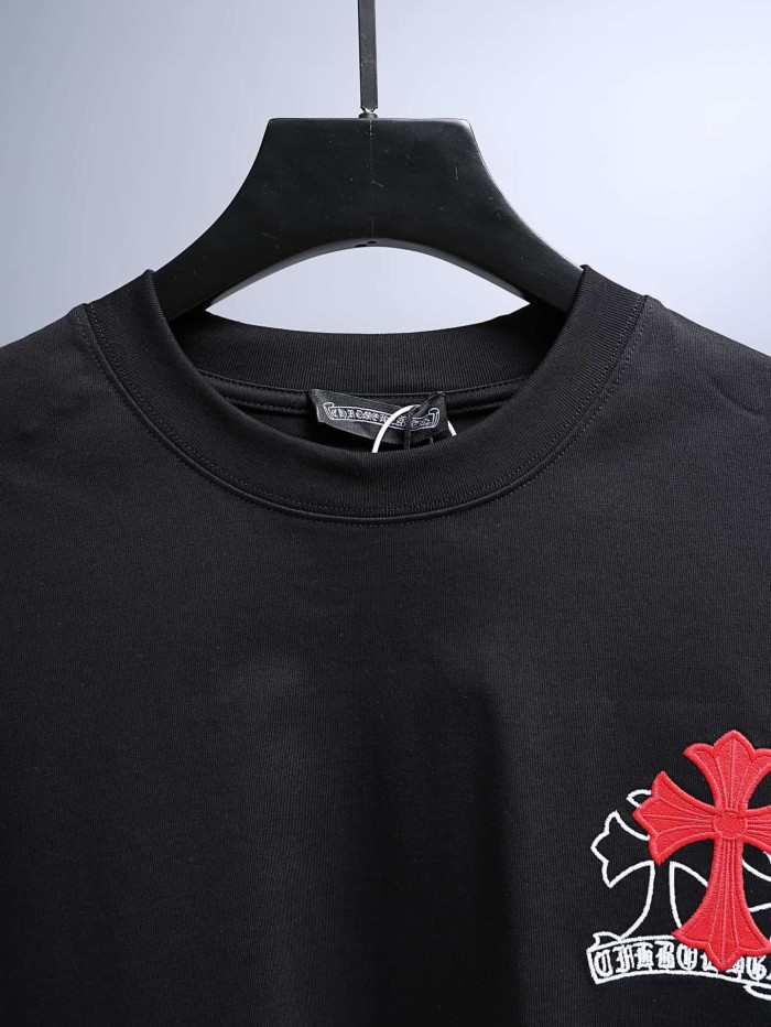 1:1 quality version Black Cross Applique Embroidered Crew Neck T-Shirt 2 colors 29092138