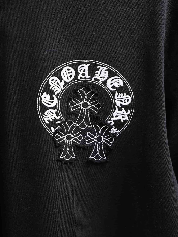 1:1 quality version Cut-Out Cross Applique Horseshoe Print Crew Neck T-Shirt 2 colors 29092126