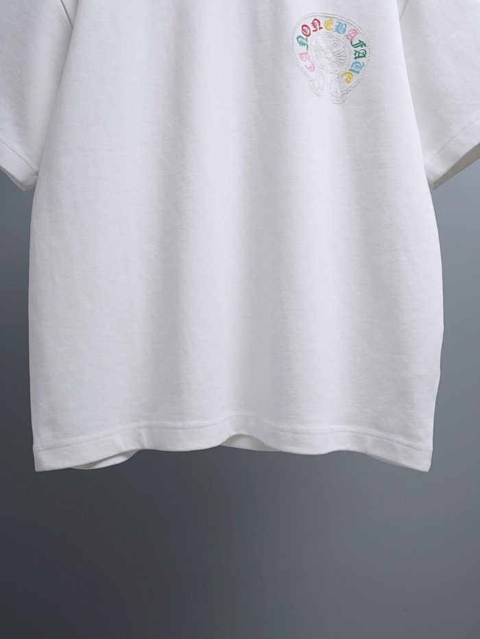 1:1 quality version Rainbow Embroidered Horseshoe Cross Crew Neck T-Shirt 2 colors 29092132