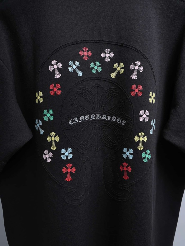 1:1 quality version Rainbow Embroidered Horseshoe Cross Crew Neck T-Shirt 2 colors 29092132