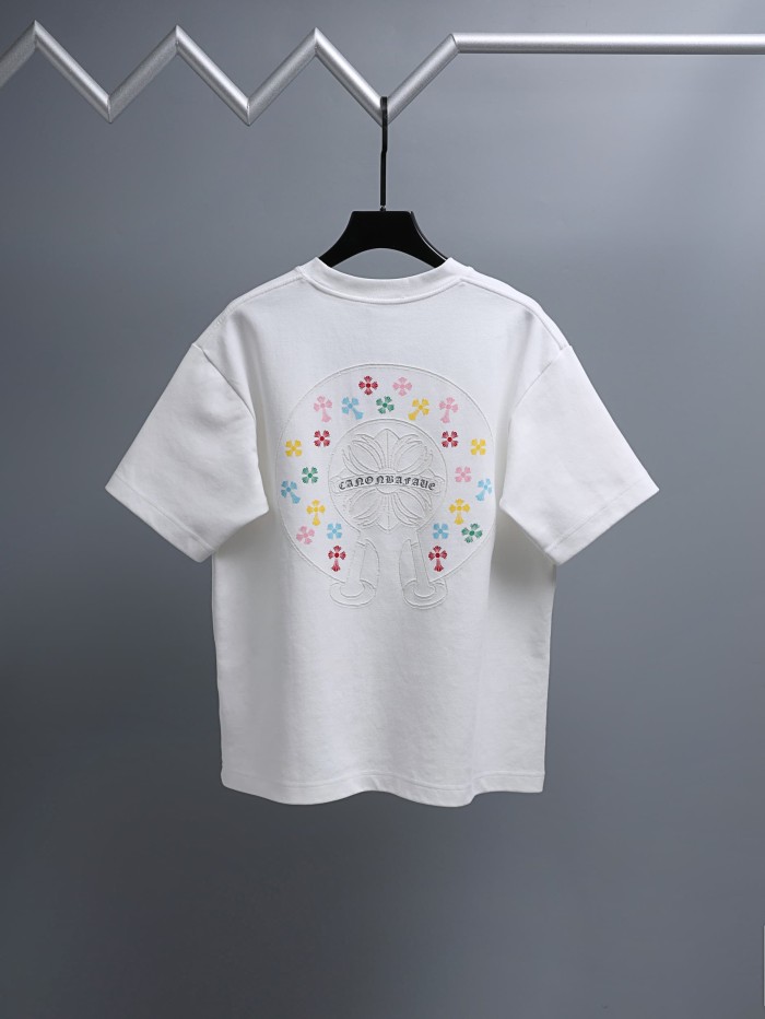 1:1 quality version Rainbow Embroidered Horseshoe Cross Crew Neck T-Shirt 2 colors 29092132