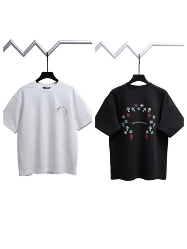 1:1 quality version Rainbow Embroidered Horseshoe Cross Crew Neck T-Shirt 2 colors 29092132