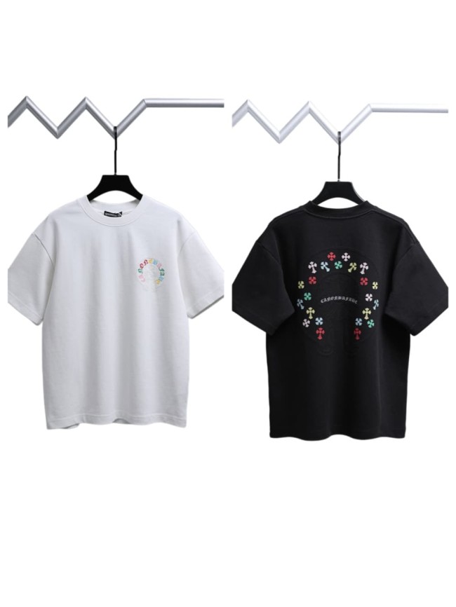 1:1 quality version Rainbow Embroidered Horseshoe Cross Crew Neck T-Shirt 2 colors 29092132