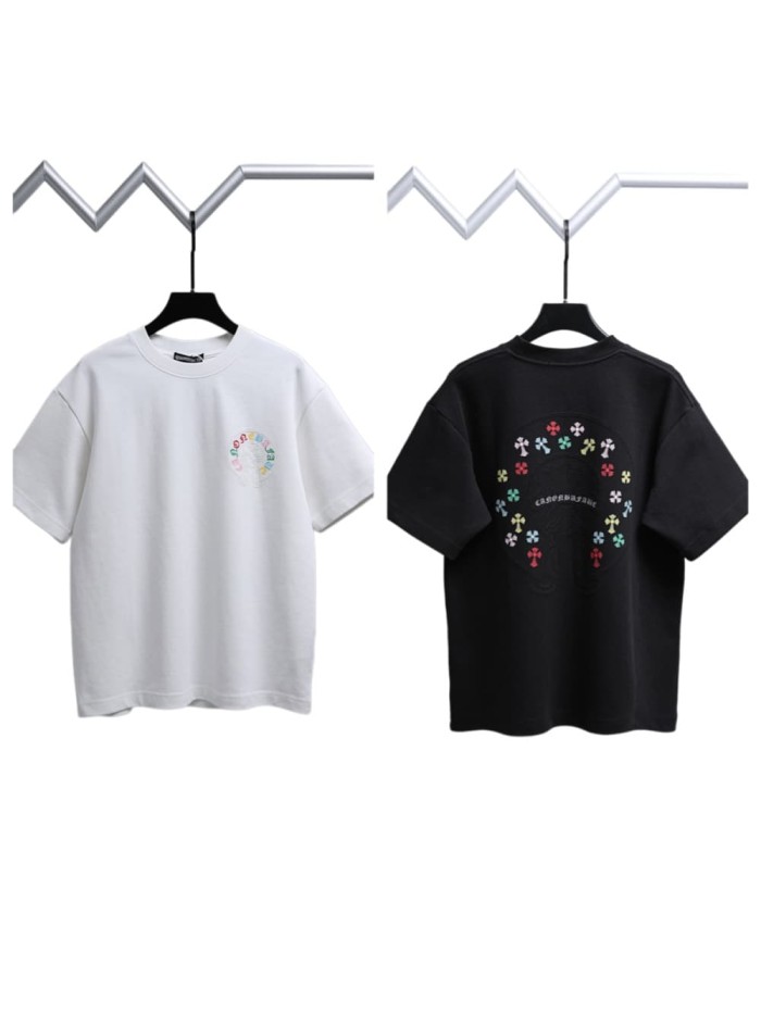 1:1 quality version Rainbow Embroidered Horseshoe Cross Crew Neck T-Shirt 2 colors 29092132