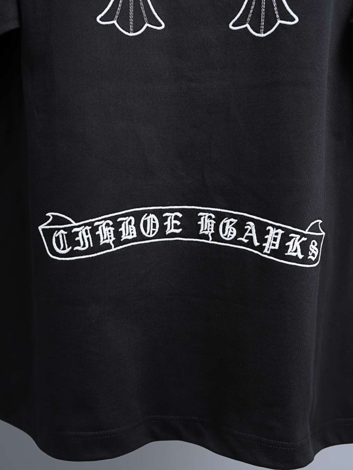 1:1 quality version Black Cross Applique Embroidered Crew Neck T-Shirt 2 colors 29092138