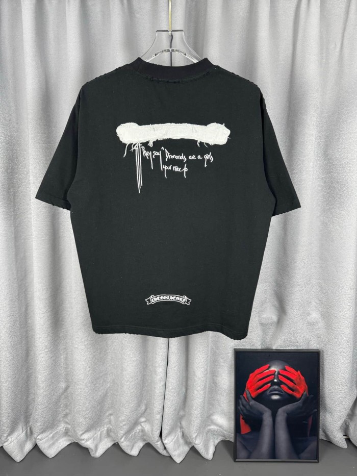 1:1 quality version Distressed Cross Applique Embroidered Crew Neck T-Shirt 2 colors 29092043
