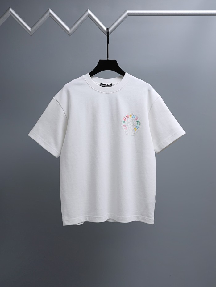 1:1 quality version Rainbow Embroidered Horseshoe Cross Crew Neck T-Shirt 2 colors 29092132