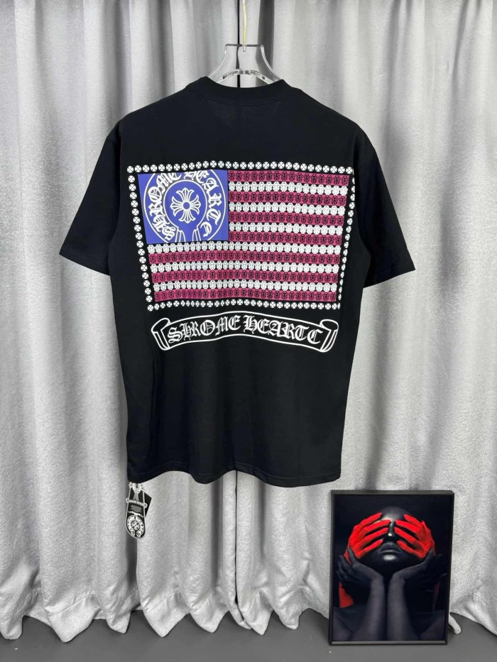 1:1 quality version Horseshoe Sanskrit Cross & Stars and Stripes Flag Print T-Shirt 2 colors 29091998