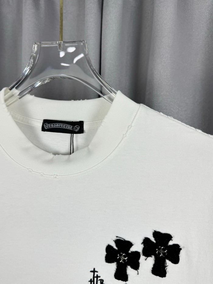 1:1 quality version Distressed Cross Applique Embroidered Crew Neck T-Shirt 2 colors 29092043