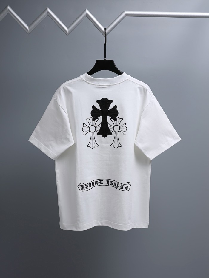 1:1 quality version Black Cross Applique Embroidered Crew Neck T-Shirt 2 colors 29092138