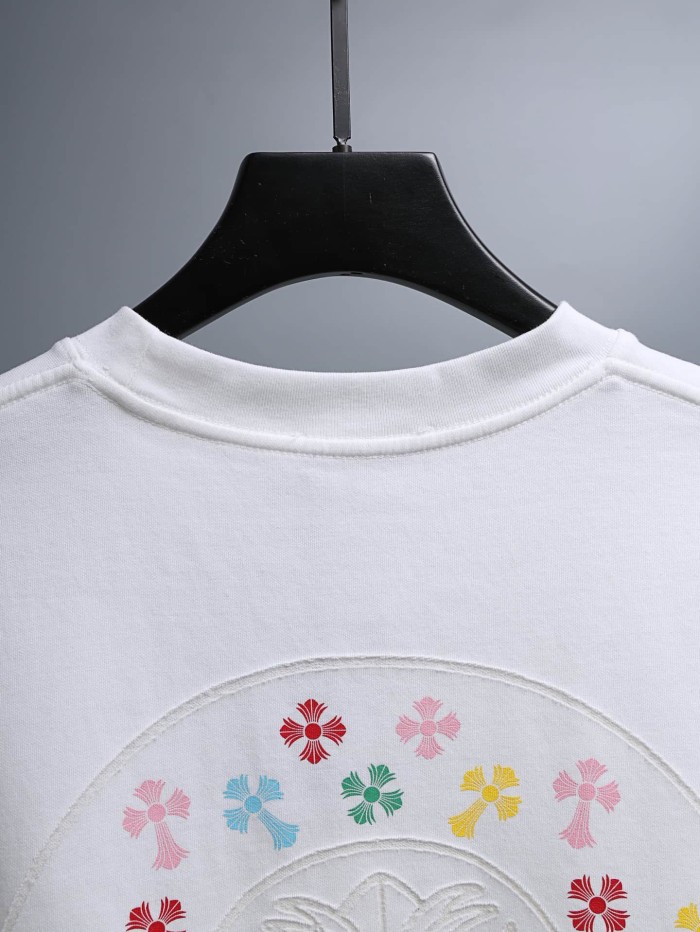 1:1 quality version Rainbow Embroidered Horseshoe Cross Crew Neck T-Shirt 2 colors 29092132