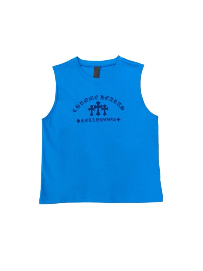 1:1 quality version Tokyo Paris Limited Blue Embroidery Cross Flocked Cotton Tank Top Vest 29093457