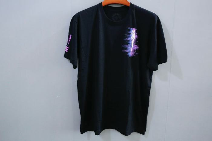1:1 quality version Static In The Signal Pink & Purple Gradient Skeleton Cross Sound Wave Print T-Shirt 29093646
