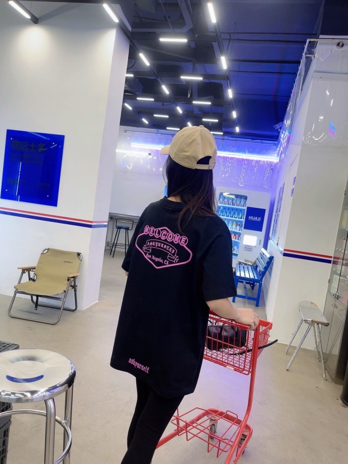 1:1 quality version Pink Logo & Sanskrit Neckline Letter Los Angeles T-Shirt 2 colors 29094030