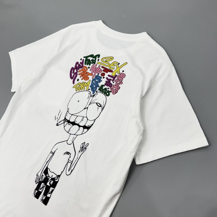 1:1 quality version  Anti Promo Multicolor Graffiti Cartoon Figure Print Pocket T-Shirt 2 colors 29093997